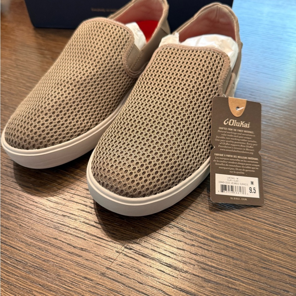 OluKai Mesh Tan Slip-On Sneakers